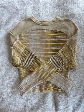 Free People Striped Yellow and Cream Cowlneck Sweater